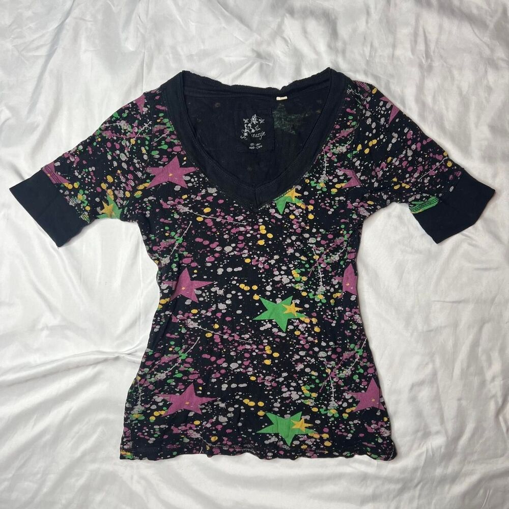 Y2K Energie Paint Splatter Star Half Sleeve Girls Top